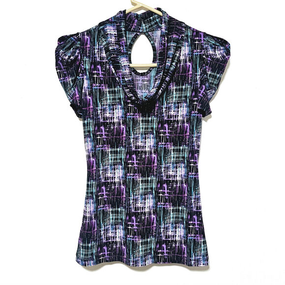 IZ Byer California Blouse Cowl Neck Short Sleeve Keyhole Back Women's Size S - Picture 1 of 5